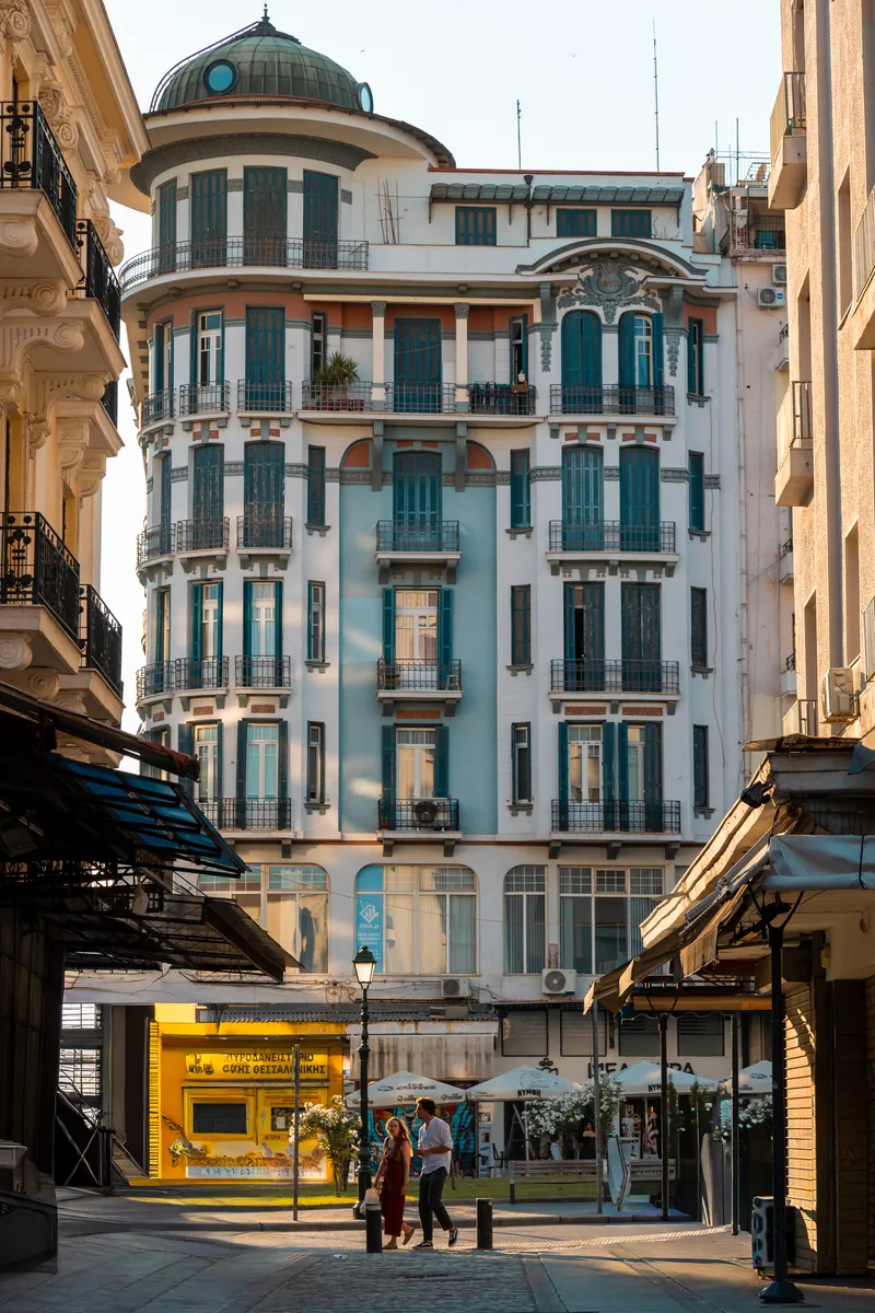 Northern Greece building with two people